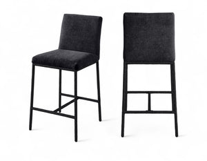 Meridian Furniture Reeves Plush Chenille Upholstered Counter Stool with Iron Frame for Kitchen Islands and Bars Black Style 1 11060Black-C