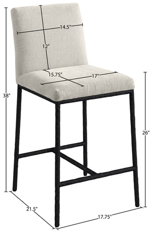 Meridian Furniture Reeves Plush Chenille Upholstered Counter Stool with Iron Frame for Kitchen Islands and Bars Cream Style 1 11060Cream-C
