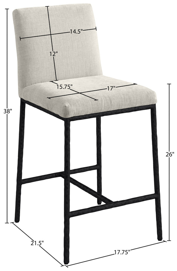 Meridian Furniture Reeves Plush Chenille Upholstered Counter Stool with Iron Frame for Kitchen Islands and Bars Cream Style 1 11060Cream-C