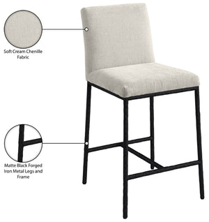 Meridian Furniture Reeves Plush Chenille Upholstered Counter Stool with Iron Frame for Kitchen Islands and Bars Cream Style 1 11060Cream-C