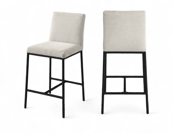 Meridian Furniture Reeves Plush Chenille Upholstered Counter Stool with Iron Frame for Kitchen Islands and Bars Cream Style 1 11060Cream-C