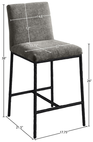 Meridian Furniture Reeves Plush Chenille Upholstered Counter Stool with Iron Frame for Kitchen Islands and Bars Grey Style 1 11060Grey-C
