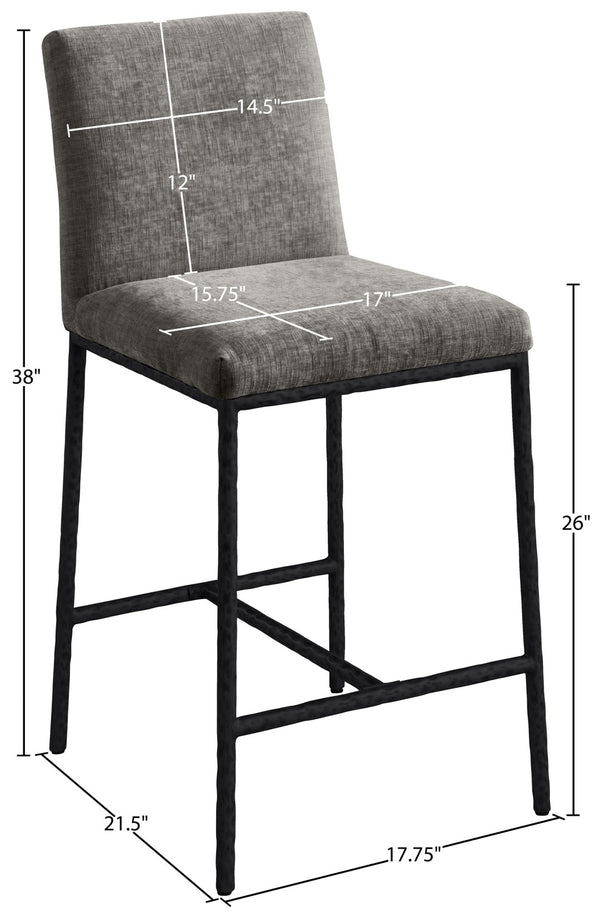 Meridian Furniture Reeves Plush Chenille Upholstered Counter Stool with Iron Frame for Kitchen Islands and Bars Grey Style 1 11060Grey-C
