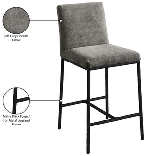 Meridian Furniture Reeves Plush Chenille Upholstered Counter Stool with Iron Frame for Kitchen Islands and Bars Grey Style 1 11060Grey-C