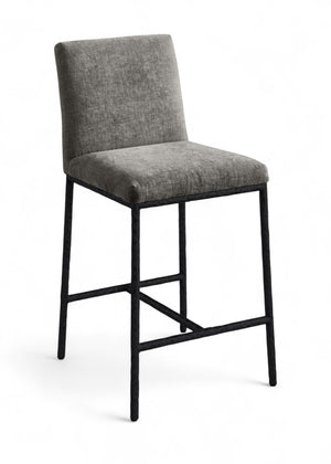 Meridian Furniture Reeves Plush Chenille Upholstered Counter Stool with Iron Frame for Kitchen Islands and Bars Grey Style 1 11060Grey-C