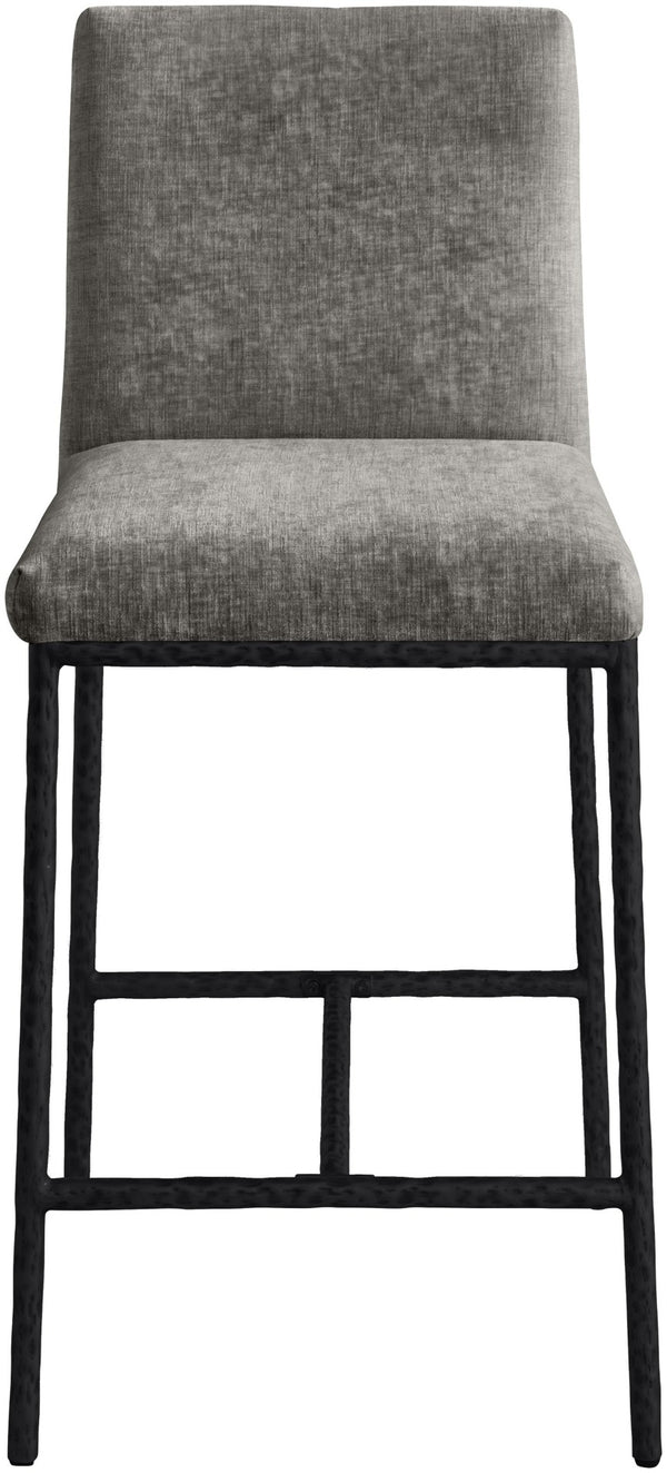 Meridian Furniture Reeves Plush Chenille Upholstered Counter Stool with Iron Frame for Kitchen Islands and Bars Grey Style 1 11060Grey-C