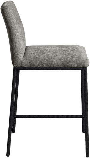 Meridian Furniture Reeves Plush Chenille Upholstered Counter Stool with Iron Frame for Kitchen Islands and Bars Grey Style 1 11060Grey-C