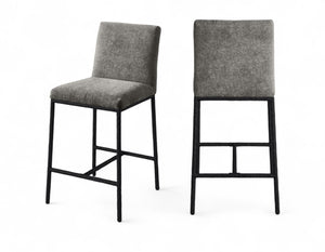 Meridian Furniture Reeves Plush Chenille Upholstered Counter Stool with Iron Frame for Kitchen Islands and Bars Grey Style 1 11060Grey-C