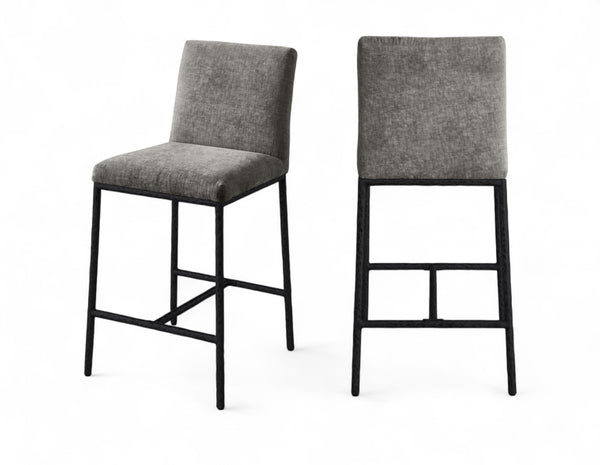 Meridian Furniture Reeves Plush Chenille Upholstered Counter Stool with Iron Frame for Kitchen Islands and Bars Grey Style 1 11060Grey-C