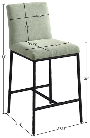 Meridian Furniture Reeves Plush Chenille Upholstered Counter Stool with Iron Frame for Kitchen Islands and Bars Mint Style 1 11060Mint-C