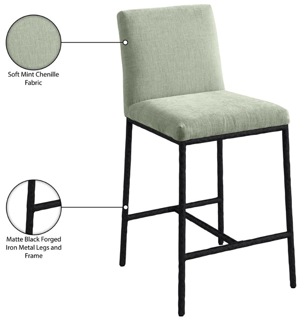 Meridian Furniture Reeves Plush Chenille Upholstered Counter Stool with Iron Frame for Kitchen Islands and Bars Mint Style 1 11060Mint-C