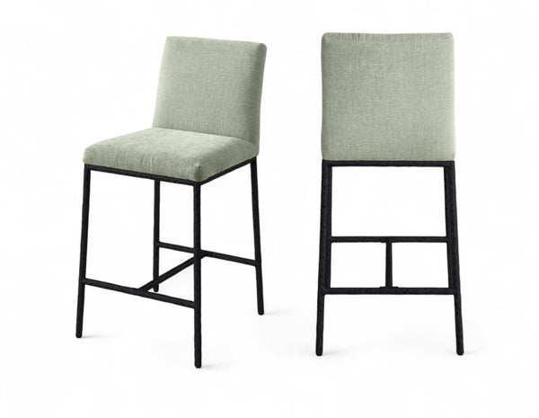 Meridian Furniture Reeves Plush Chenille Upholstered Counter Stool with Iron Frame for Kitchen Islands and Bars Mint Style 1 11060Mint-C