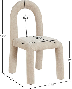 Meridian Furniture Amari Sculptural Open Back Dining Chair with Iron Frame and Plush Upholstery for Modern Beige Chenille Fabric 11061Beige-C