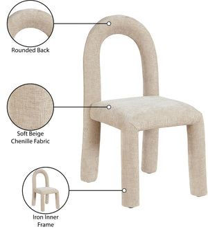 Meridian Furniture Amari Sculptural Open Back Dining Chair with Iron Frame and Plush Upholstery for Modern Beige Chenille Fabric 11061Beige-C