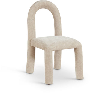 Meridian Furniture Amari Sculptural Open Back Dining Chair with Iron Frame and Plush Upholstery for Modern Beige Chenille Fabric 11061Beige-C