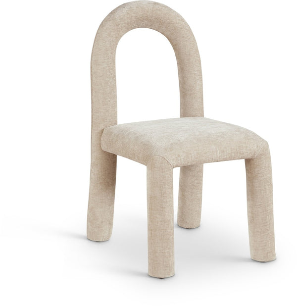 Meridian Furniture Amari Sculptural Open Back Dining Chair with Iron Frame and Plush Upholstery for Modern Beige Chenille Fabric 11061Beige-C