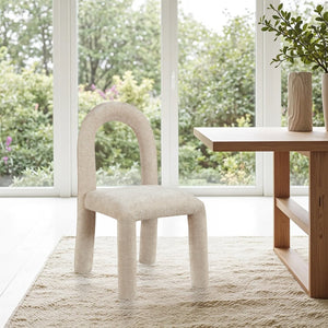 Meridian Furniture Amari Sculptural Open Back Dining Chair with Iron Frame and Plush Upholstery for Modern Beige Chenille Fabric 11061Beige-C