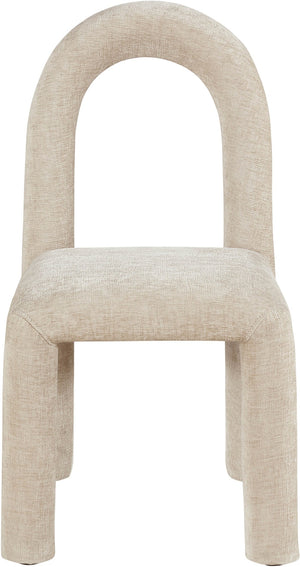 Meridian Furniture Amari Sculptural Open Back Dining Chair with Iron Frame and Plush Upholstery for Modern Beige Chenille Fabric 11061Beige-C