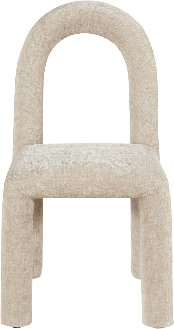 Meridian Furniture Amari Sculptural Open Back Dining Chair with Iron Frame and Plush Upholstery for Modern Beige Chenille Fabric 11061Beige-C