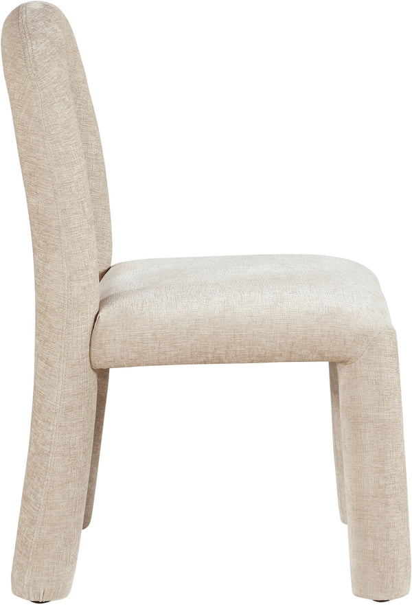 Meridian Furniture Amari Sculptural Open Back Dining Chair with Iron Frame and Plush Upholstery for Modern Beige Chenille Fabric 11061Beige-C
