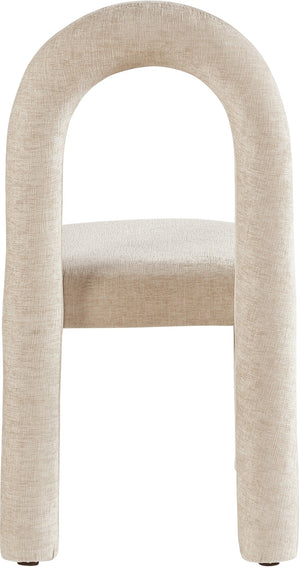 Meridian Furniture Amari Sculptural Open Back Dining Chair with Iron Frame and Plush Upholstery for Modern Beige Chenille Fabric 11061Beige-C