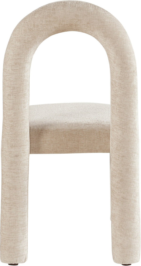 Meridian Furniture Amari Sculptural Open Back Dining Chair with Iron Frame and Plush Upholstery for Modern Beige Chenille Fabric 11061Beige-C