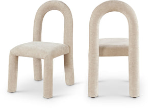 Meridian Furniture Amari Sculptural Open Back Dining Chair with Iron Frame and Plush Upholstery for Modern Beige Chenille Fabric 11061Beige-C