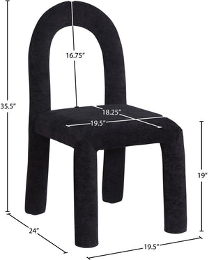 Meridian Furniture Amari Sculptural Open Back Dining Chair with Iron Frame and Plush Upholstery for Modern Black Chenille Fabric 11061Black-C