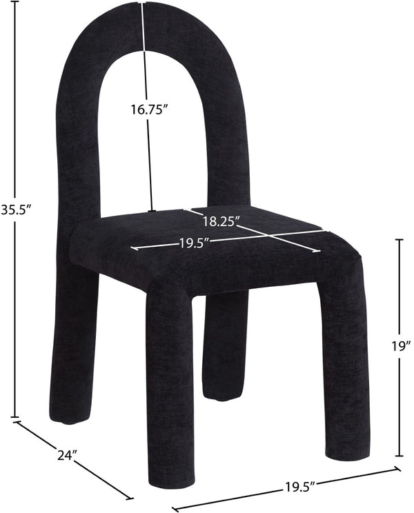 Meridian Furniture Amari Sculptural Open Back Dining Chair with Iron Frame and Plush Upholstery for Modern Black Chenille Fabric 11061Black-C