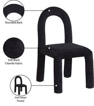 Meridian Furniture Amari Sculptural Open Back Dining Chair with Iron Frame and Plush Upholstery for Modern Black Chenille Fabric 11061Black-C