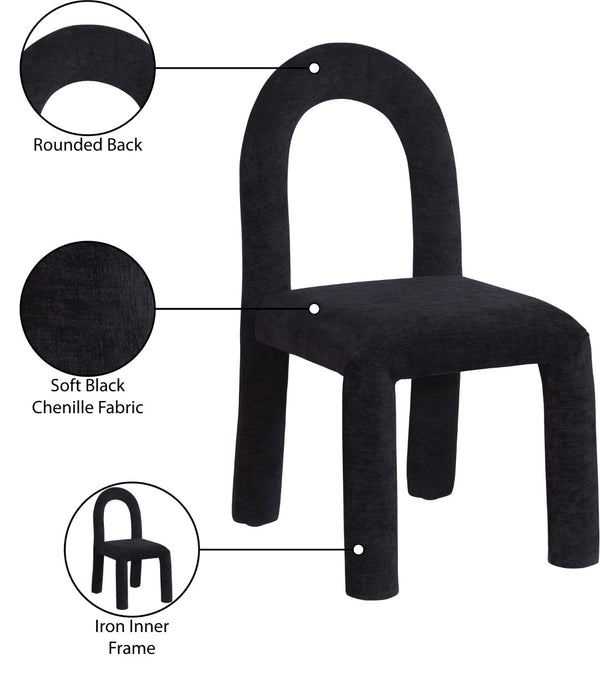 Meridian Furniture Amari Sculptural Open Back Dining Chair with Iron Frame and Plush Upholstery for Modern Black Chenille Fabric 11061Black-C