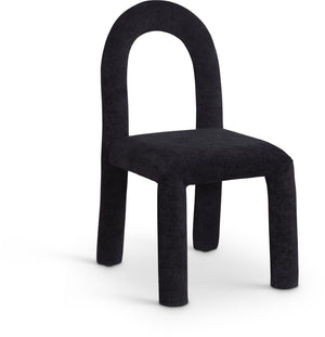 Meridian Furniture Amari Sculptural Open Back Dining Chair with Iron Frame and Plush Upholstery for Modern Black Chenille Fabric 11061Black-C