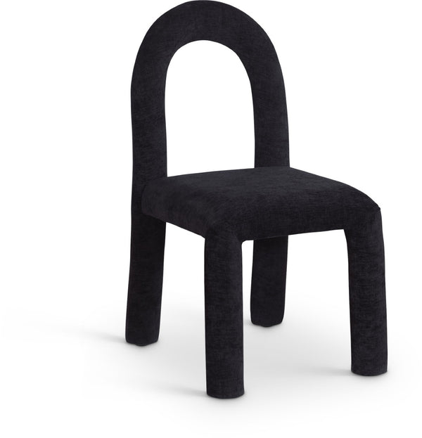 Meridian Furniture Amari Sculptural Open Back Dining Chair with Iron Frame and Plush Upholstery for Modern Black Chenille Fabric 11061Black-C