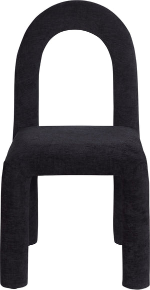 Meridian Furniture Amari Sculptural Open Back Dining Chair with Iron Frame and Plush Upholstery for Modern Black Chenille Fabric 11061Black-C