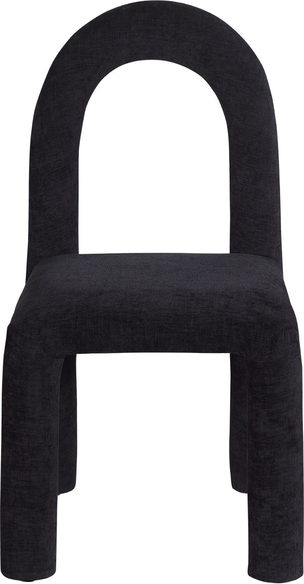 Meridian Furniture Amari Sculptural Open Back Dining Chair with Iron Frame and Plush Upholstery for Modern Black Chenille Fabric 11061Black-C
