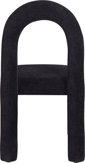 Meridian Furniture Amari Sculptural Open Back Dining Chair with Iron Frame and Plush Upholstery for Modern Black Chenille Fabric 11061Black-C