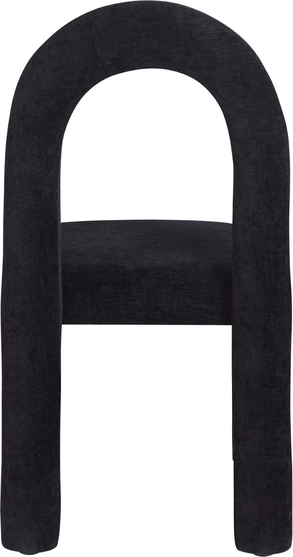 Meridian Furniture Amari Sculptural Open Back Dining Chair with Iron Frame and Plush Upholstery for Modern Black Chenille Fabric 11061Black-C
