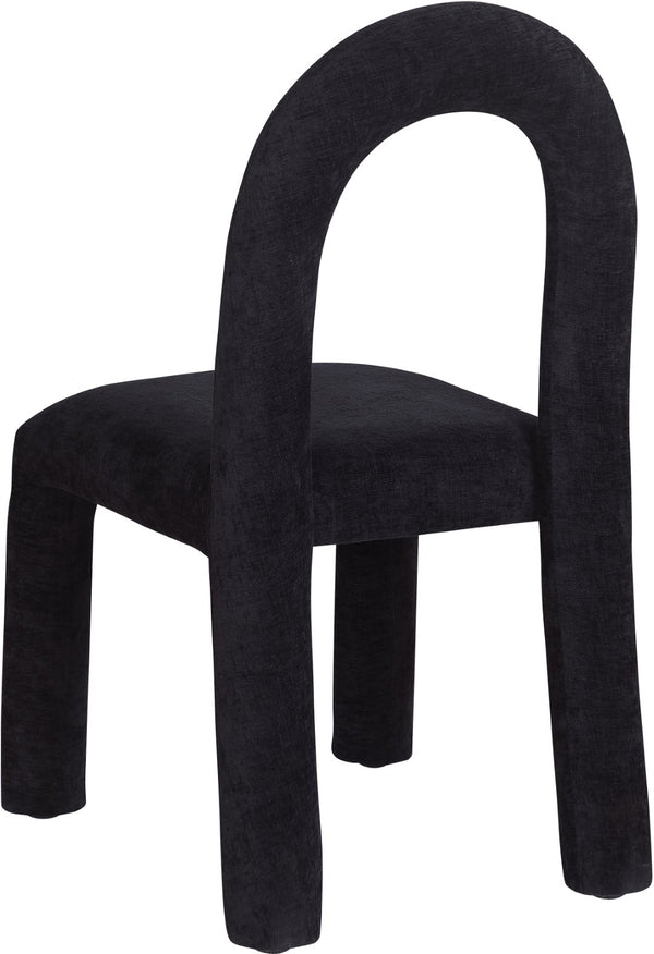 Meridian Furniture Amari Sculptural Open Back Dining Chair with Iron Frame and Plush Upholstery for Modern Black Chenille Fabric 11061Black-C