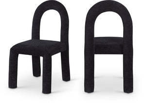 Meridian Furniture Amari Sculptural Open Back Dining Chair with Iron Frame and Plush Upholstery for Modern Black Chenille Fabric 11061Black-C