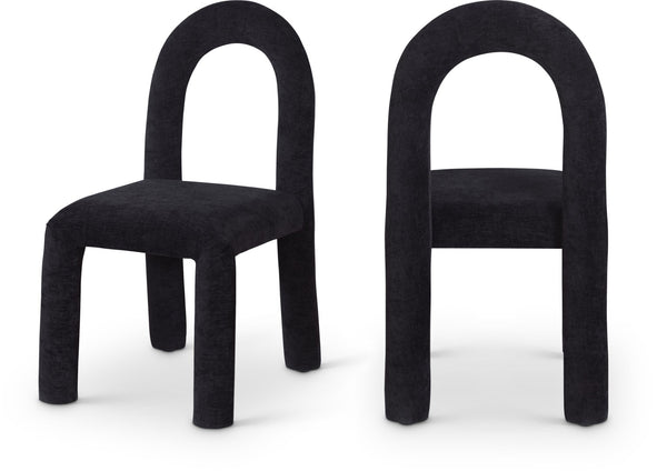 Meridian Furniture Amari Sculptural Open Back Dining Chair with Iron Frame and Plush Upholstery for Modern Black Chenille Fabric 11061Black-C