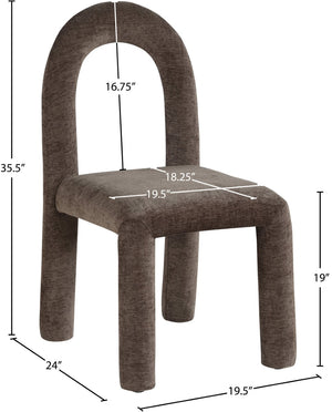 Meridian Furniture Amari Sculptural Open Back Dining Chair with Iron Frame and Plush Upholstery for Modern Brown Chenille Fabric 11061Brown-C