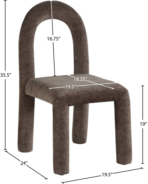 Meridian Furniture Amari Sculptural Open Back Dining Chair with Iron Frame and Plush Upholstery for Modern Brown Chenille Fabric 11061Brown-C