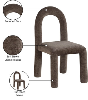 Meridian Furniture Amari Sculptural Open Back Dining Chair with Iron Frame and Plush Upholstery for Modern Brown Chenille Fabric 11061Brown-C
