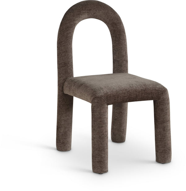 Meridian Furniture Amari Sculptural Open Back Dining Chair with Iron Frame and Plush Upholstery for Modern Brown Chenille Fabric 11061Brown-C