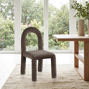 Meridian Furniture Amari Sculptural Open Back Dining Chair with Iron Frame and Plush Upholstery for Modern Brown Chenille Fabric 11061Brown-C