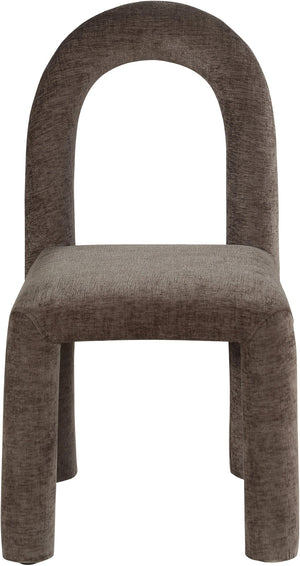 Meridian Furniture Amari Sculptural Open Back Dining Chair with Iron Frame and Plush Upholstery for Modern Brown Chenille Fabric 11061Brown-C