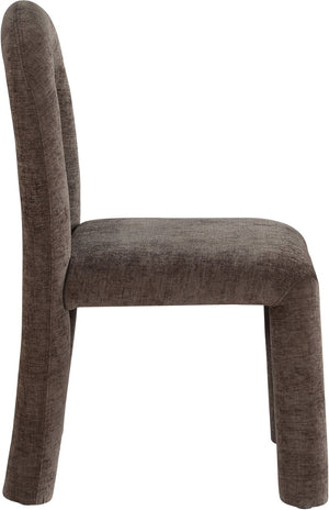 Meridian Furniture Amari Sculptural Open Back Dining Chair with Iron Frame and Plush Upholstery for Modern Brown Chenille Fabric 11061Brown-C