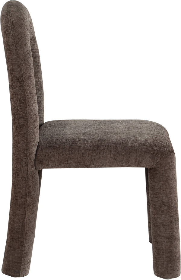 Meridian Furniture Amari Sculptural Open Back Dining Chair with Iron Frame and Plush Upholstery for Modern Brown Chenille Fabric 11061Brown-C