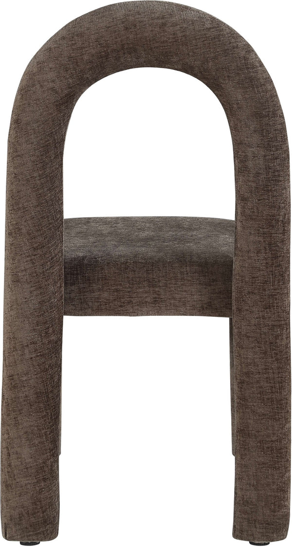 Meridian Furniture Amari Sculptural Open Back Dining Chair with Iron Frame and Plush Upholstery for Modern Brown Chenille Fabric 11061Brown-C