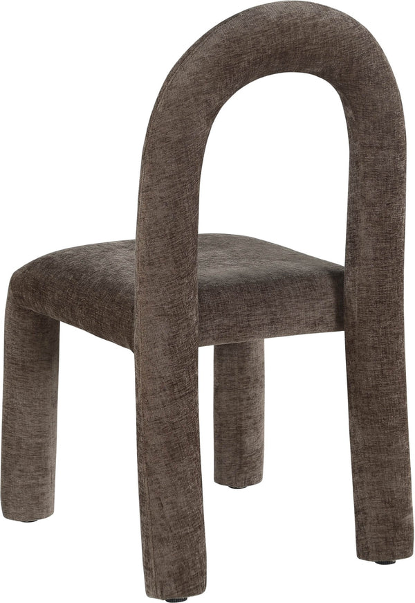 Meridian Furniture Amari Sculptural Open Back Dining Chair with Iron Frame and Plush Upholstery for Modern Brown Chenille Fabric 11061Brown-C